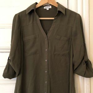 Small Military Green Button Down shirt - Express